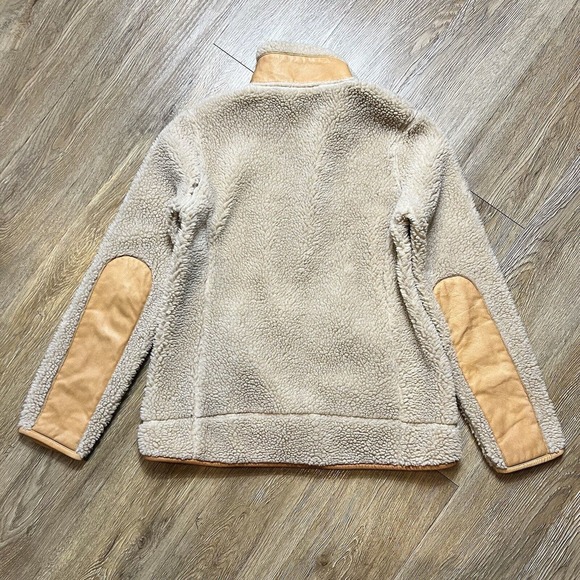 Orvis Jacket Sherpa Fleece Tan Brown Elbow Patch Leather Trim Small - Picture 3 of 14